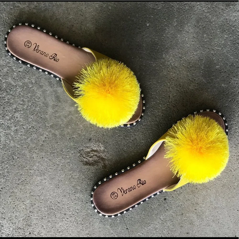 BACK IN STOCK Yellow Poof Slip-On Mule‎ Sandals